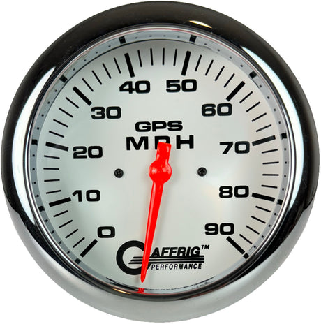 GAFFRIG 4 5/8 INCH GPS ANALOG SPEEDOMETER KIT - WHITE FAT RIM (458) / CHROME/POLISHED / 90 MPH