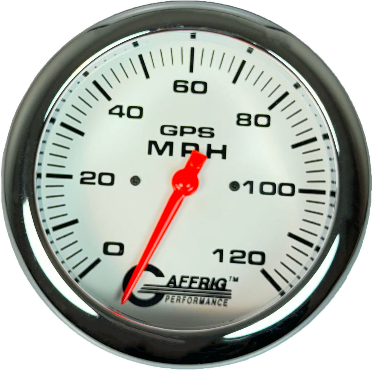 GAFFRIG 4 5/8 INCH GPS SPEEDOMETER - HEAD ONLY - WHITE 120 MPH / CHROME/POLISHED