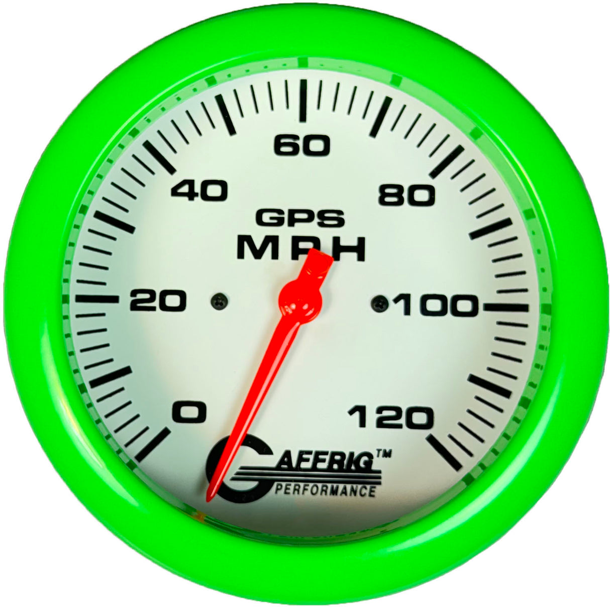 GAFFRIG 4 5/8 INCH GPS ANALOG SPEEDOMETER KIT - WHITE 120 MPH / LIME GREEN