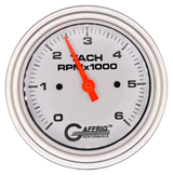 GAFFRIG 3 3/8 INCH TACHOMETER GAUGE 6000 & 8000 WHITE STEP RIM (008) / PLATINUM / 6000