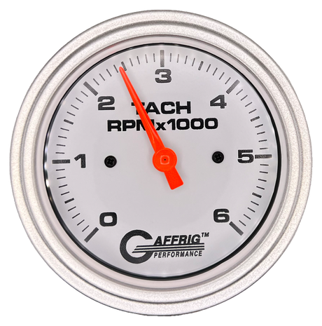 GAFFRIG 3 3/8 INCH TACHOMETER GAUGE 6000 & 8000 WHITE STEP RIM (008) / PLATINUM / 6000