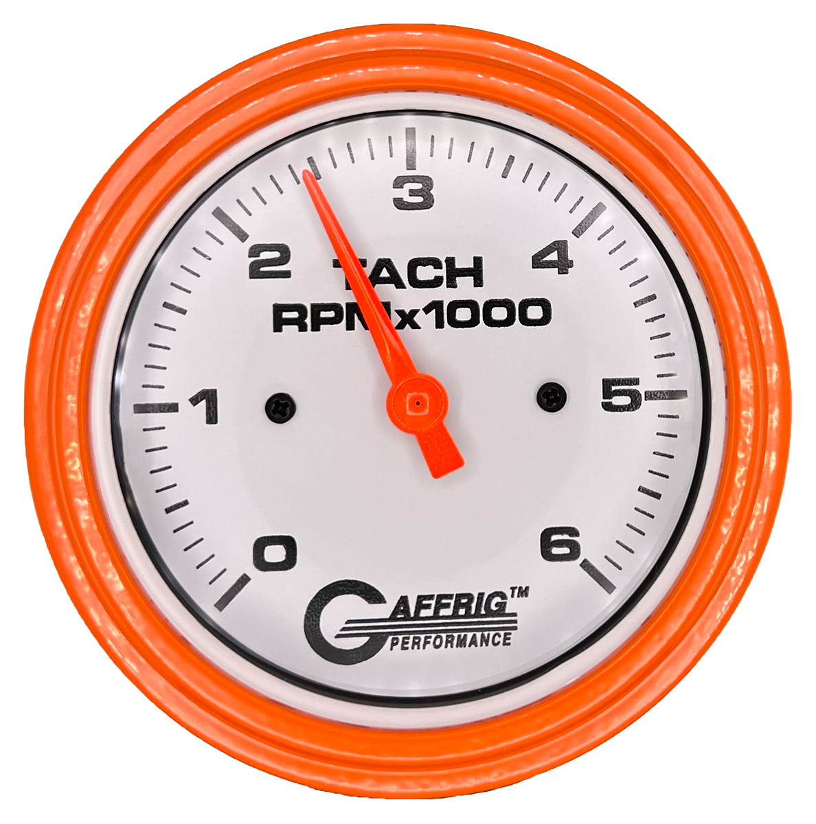 GAFFRIG 3 3/8 INCH TACHOMETER GAUGE 6000 & 8000 WHITE STEP RIM (008) / ORANGE / 6000