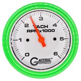 GAFFRIG 3 3/8 INCH TACHOMETER GAUGE 6000 & 8000 WHITE STEP RIM (008) / LIME GREEN / 6000