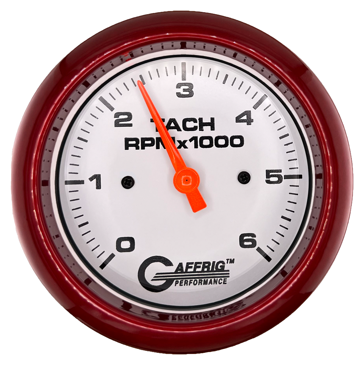 GAFFRIG 3 3/8 INCH TACHOMETER GAUGE 6000 & 8000 WHITE STEP RIM (008) / RED / 6000