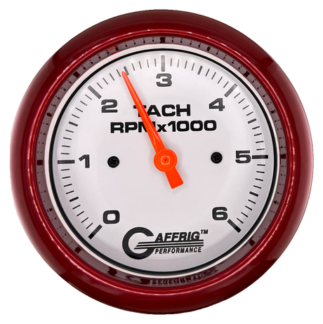 GAFFRIG 3 3/8 INCH TACHOMETER GAUGE 6000 & 8000 WHITE STEP RIM (008) / RED / 6000