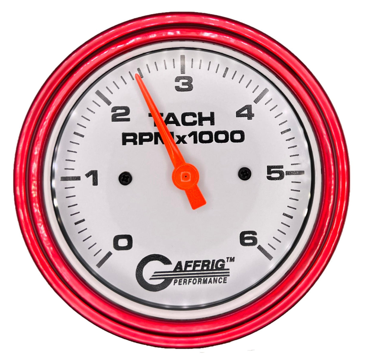 GAFFRIG 3 3/8 INCH TACHOMETER GAUGE 6000 & 8000 WHITE STEP RIM (008) / RED / 6000