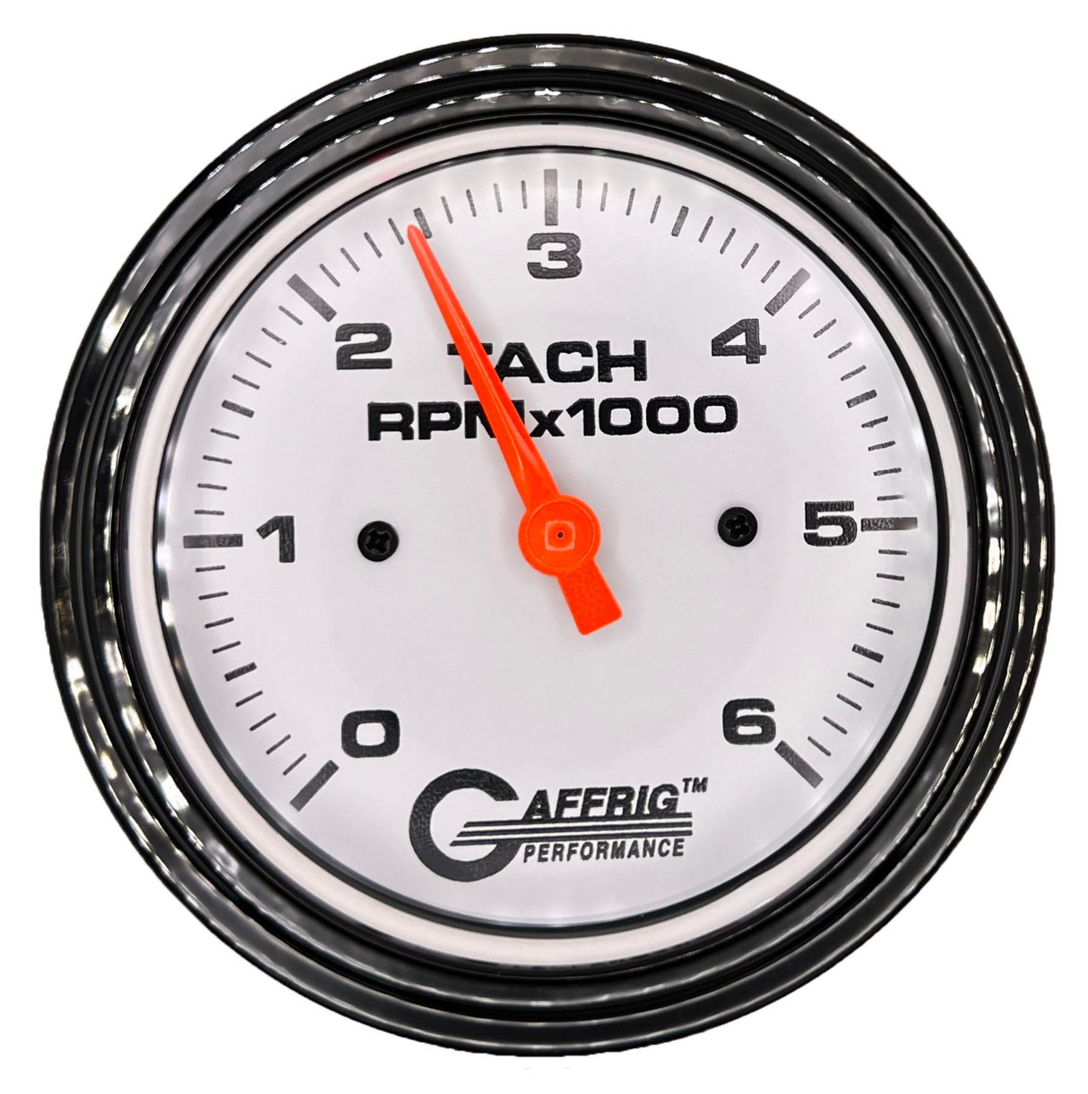 GAFFRIG 3 3/8 INCH TACHOMETER GAUGE 6000 & 8000 WHITE STEP RIM (008) / BLACK / 6000