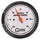 GAFFRIG 3 3/8 INCH TACHOMETER GAUGE 6000 & 8000 WHITE STEP RIM (008) / BLACK / 6000