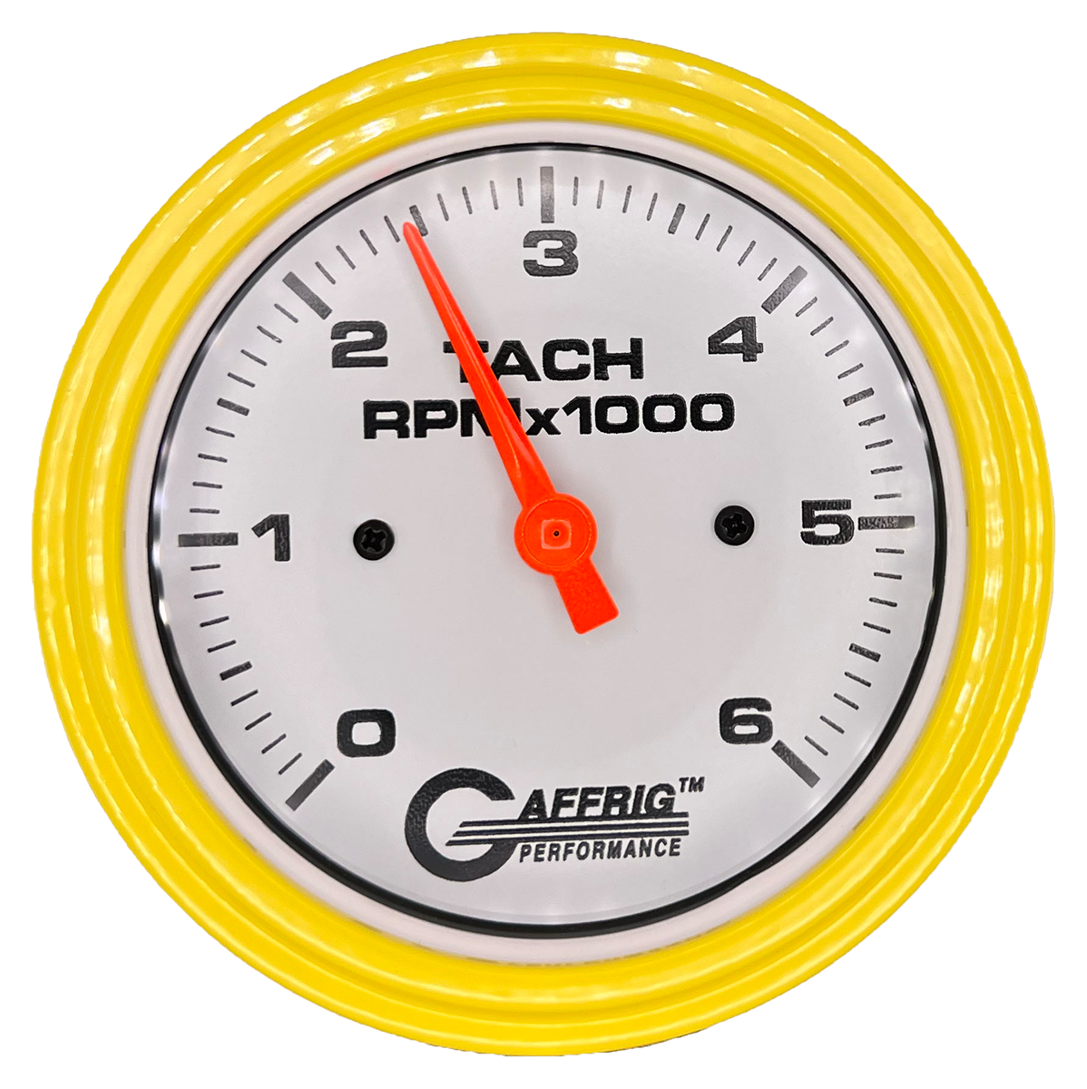 GAFFRIG 3 3/8 INCH TACHOMETER GAUGE 6000 & 8000 WHITE STEP RIM (008) / YELLOW / 6000