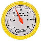 GAFFRIG 3 3/8 INCH TACHOMETER GAUGE 6000 & 8000 WHITE STEP RIM (008) / YELLOW / 6000