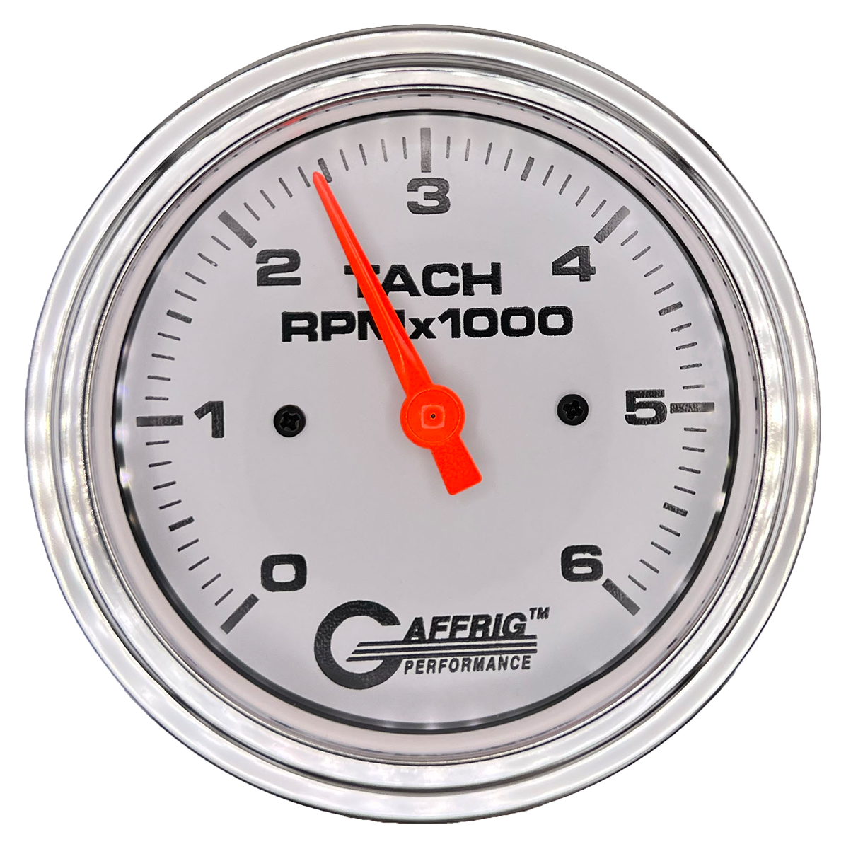 GAFFRIG 3 3/8 INCH TACHOMETER GAUGE 6000 & 8000 WHITE STEP RIM (008) / CHROME/POLISHED / 6000