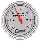 GAFFRIG 3 3/8 INCH TACHOMETER GAUGE 6000 & 8000 WHITE STEP RIM (008) / CHROME/POLISHED / 6000