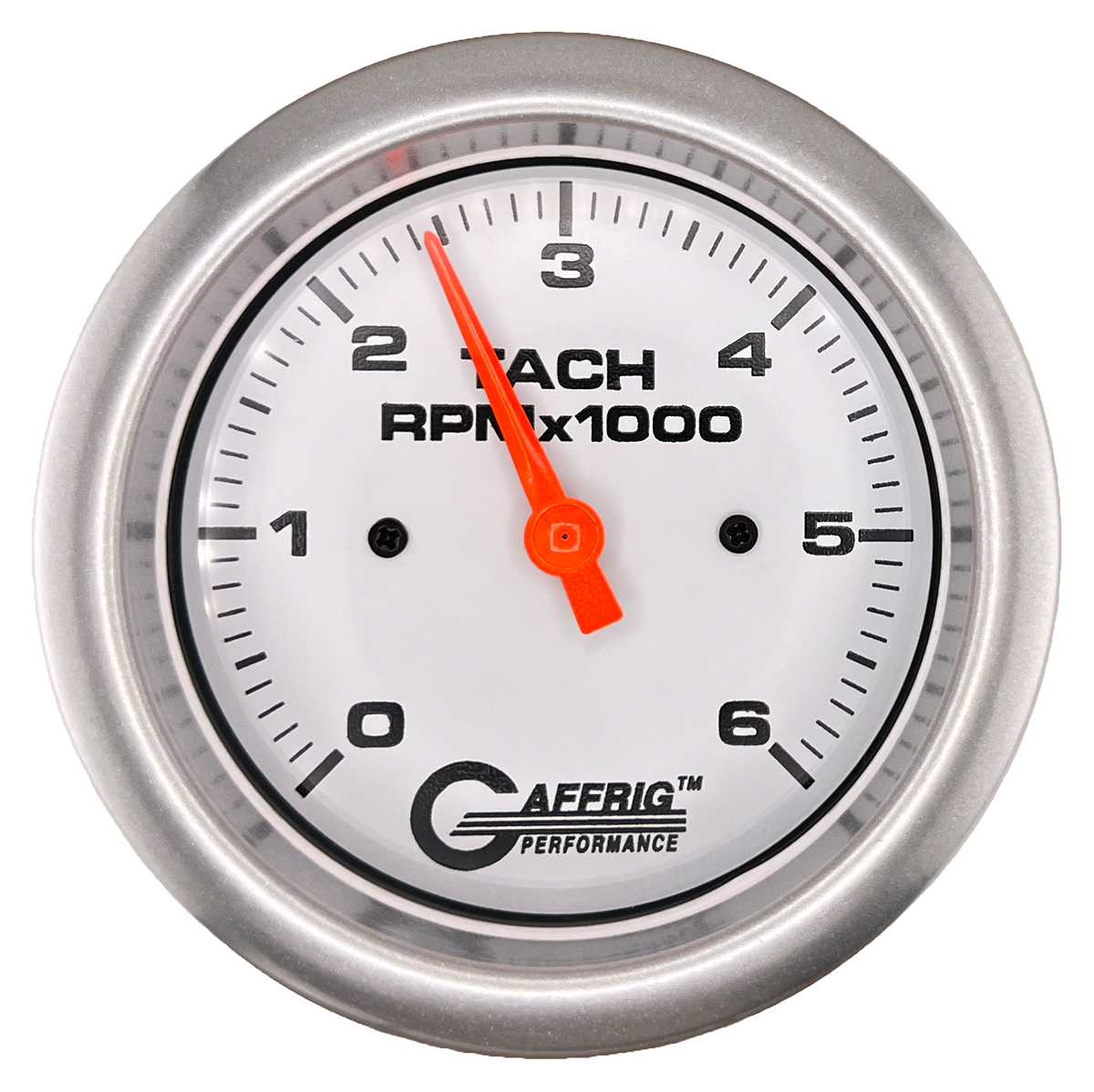 GAFFRIG 3 3/8 INCH TACHOMETER GAUGE 6000 & 8000 WHITE FAT RIM (338) / PLATINUM / 6000