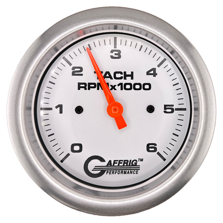 GAFFRIG 3 3/8 INCH TACHOMETER GAUGE 6000 & 8000 WHITE FAT RIM (338) / PLATINUM / 6000