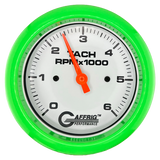 GAFFRIG 3 3/8 INCH TACHOMETER GAUGE 6000 & 8000 WHITE FAT RIM (338) / LIME GREEN / 6000