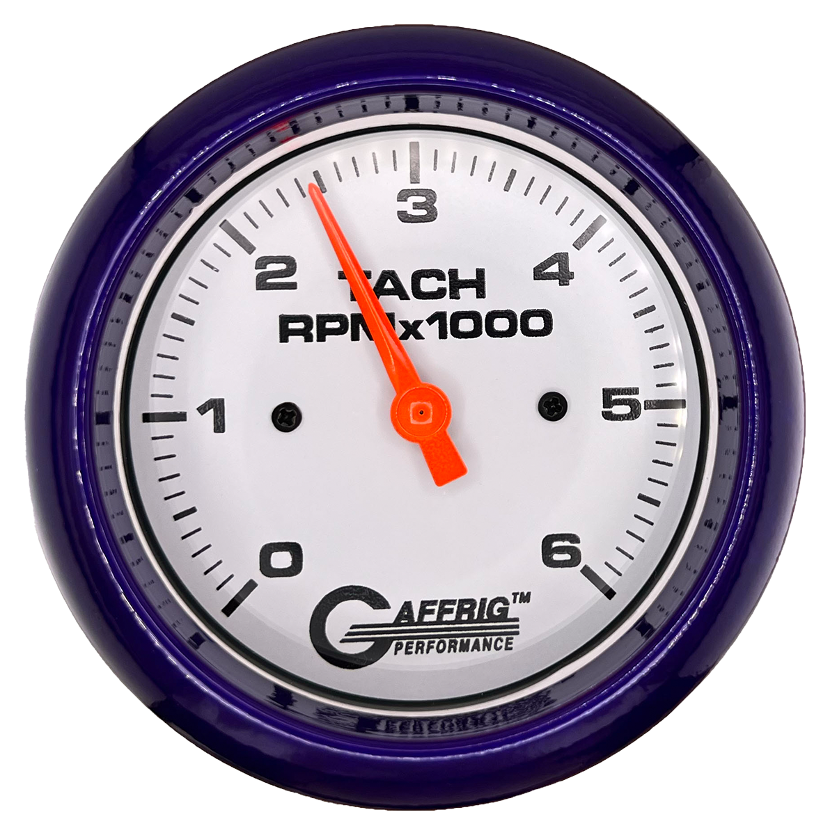 GAFFRIG 3 3/8 INCH TACHOMETER GAUGE 6000 & 8000 WHITE FAT RIM (338) / PURPLE / 6000