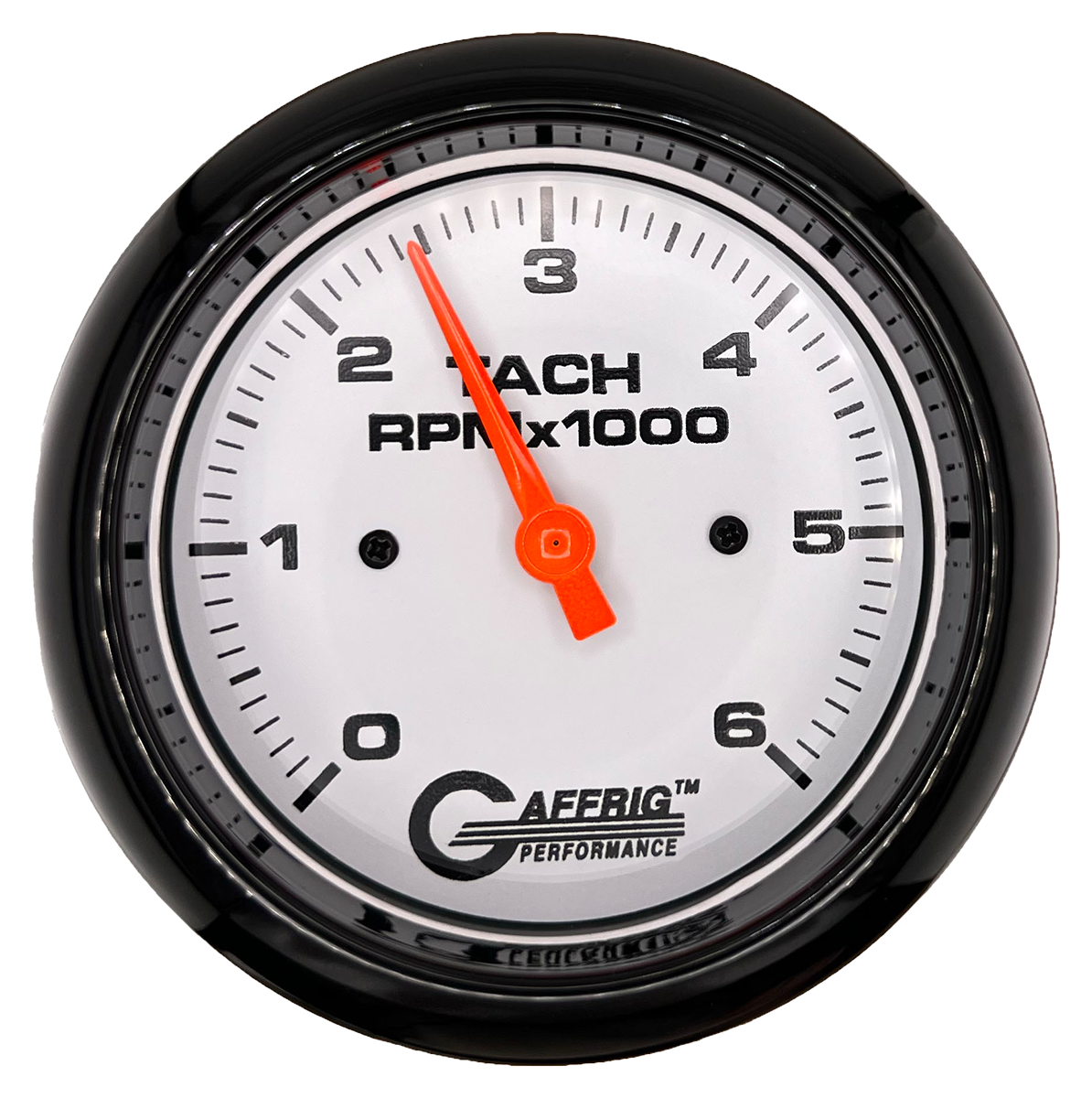 GAFFRIG 3 3/8 INCH TACHOMETER GAUGE 6000 & 8000 WHITE FAT RIM (338) / BLACK / 6000