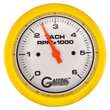 GAFFRIG 3 3/8 INCH TACHOMETER GAUGE 6000 & 8000 WHITE FAT RIM (338) / YELLOW / 6000