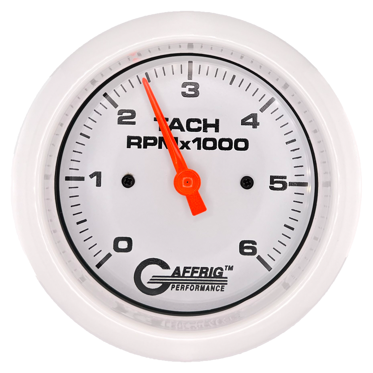 GAFFRIG 3 3/8 INCH TACHOMETER GAUGE 6000 & 8000 WHITE FAT RIM (338) / WHITE / 6000