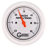 GAFFRIG 3 3/8 INCH TACHOMETER GAUGE 6000 & 8000 WHITE FAT RIM (338) / WHITE / 6000