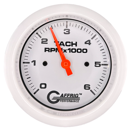 GAFFRIG 3 3/8 INCH TACHOMETER GAUGE 6000 & 8000 WHITE FAT RIM (338) / WHITE / 6000