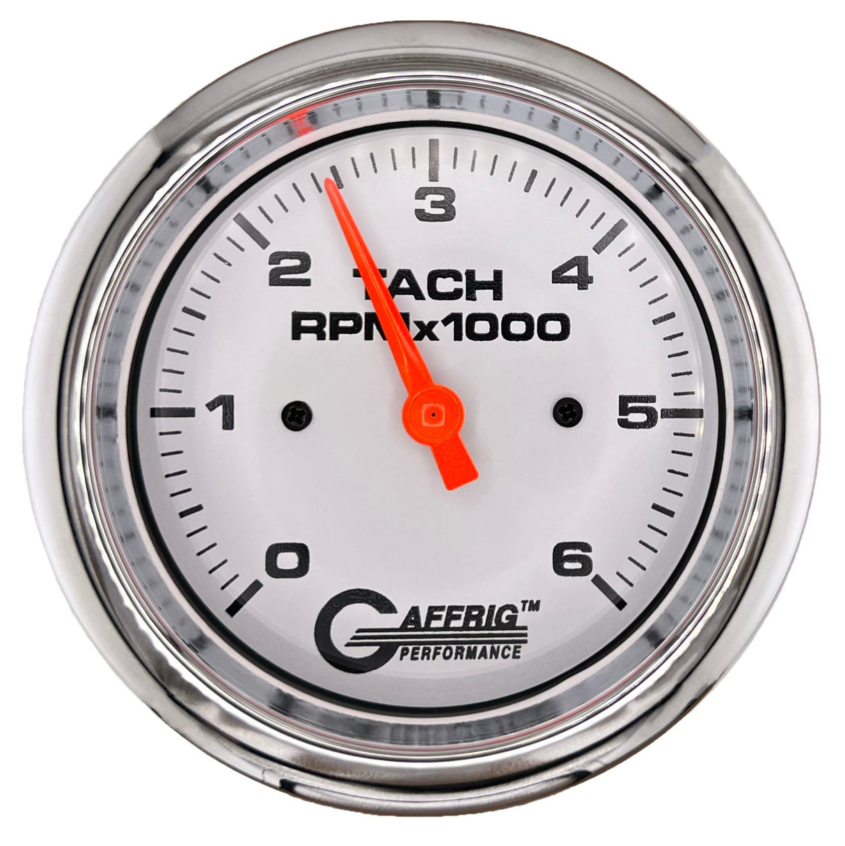 GAFFRIG 3 3/8 INCH TACHOMETER GAUGE 6000 & 8000 WHITE FAT RIM (338) / CHROME/POLISHED / 6000