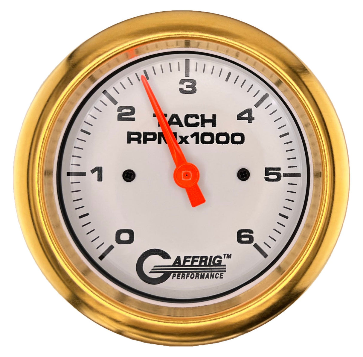 GAFFRIG 3 3/8 INCH TACHOMETER GAUGE 6000 & 8000 WHITE FAT RIM (338) / GOLD / 6000