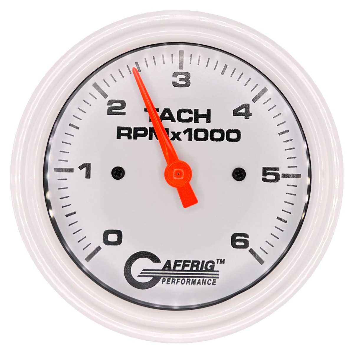 GAFFRIG 3 3/8 INCH TACHOMETER GAUGE 6000 & 8000 WHITE STEP RIM (008) / WHITE / 6000