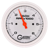 GAFFRIG 3 3/8 INCH TACHOMETER GAUGE 6000 & 8000 WHITE STEP RIM (008) / WHITE / 6000