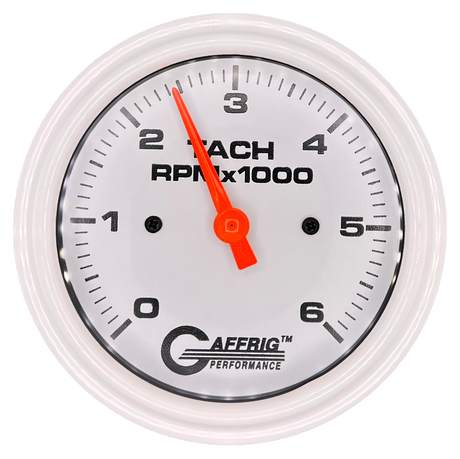 GAFFRIG 3 3/8 INCH TACHOMETER GAUGE 6000 & 8000 WHITE STEP RIM (008) / WHITE / 6000