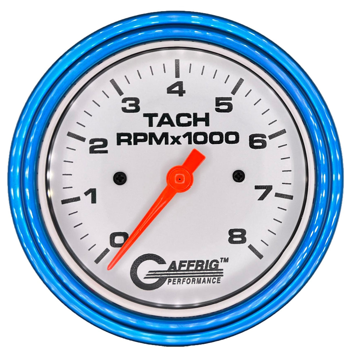 GAFFRIG 3 3/8 INCH TACHOMETER GAUGE 6000 & 8000 WHITE STEP RIM (008) / BLUE / 8000