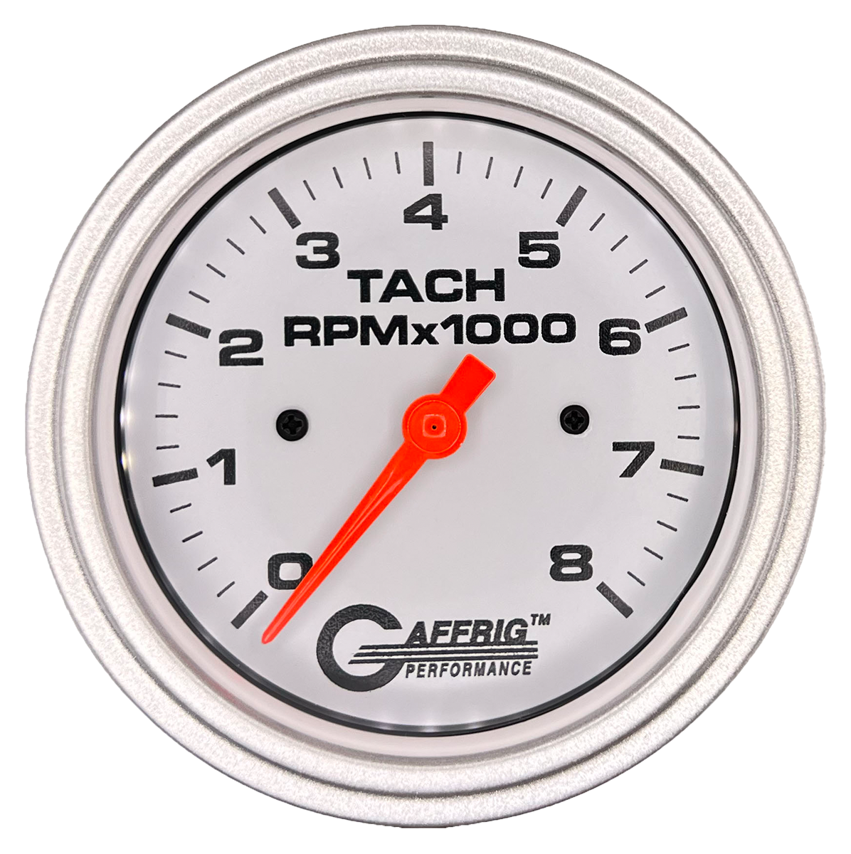 GAFFRIG 3 3/8 INCH TACHOMETER GAUGE 6000 & 8000 WHITE STEP RIM (008) / PLATINUM / 8000