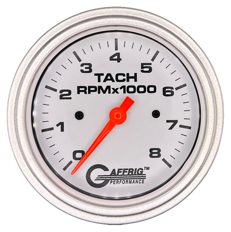 GAFFRIG 3 3/8 INCH TACHOMETER GAUGE 6000 & 8000 WHITE STEP RIM (008) / PLATINUM / 8000