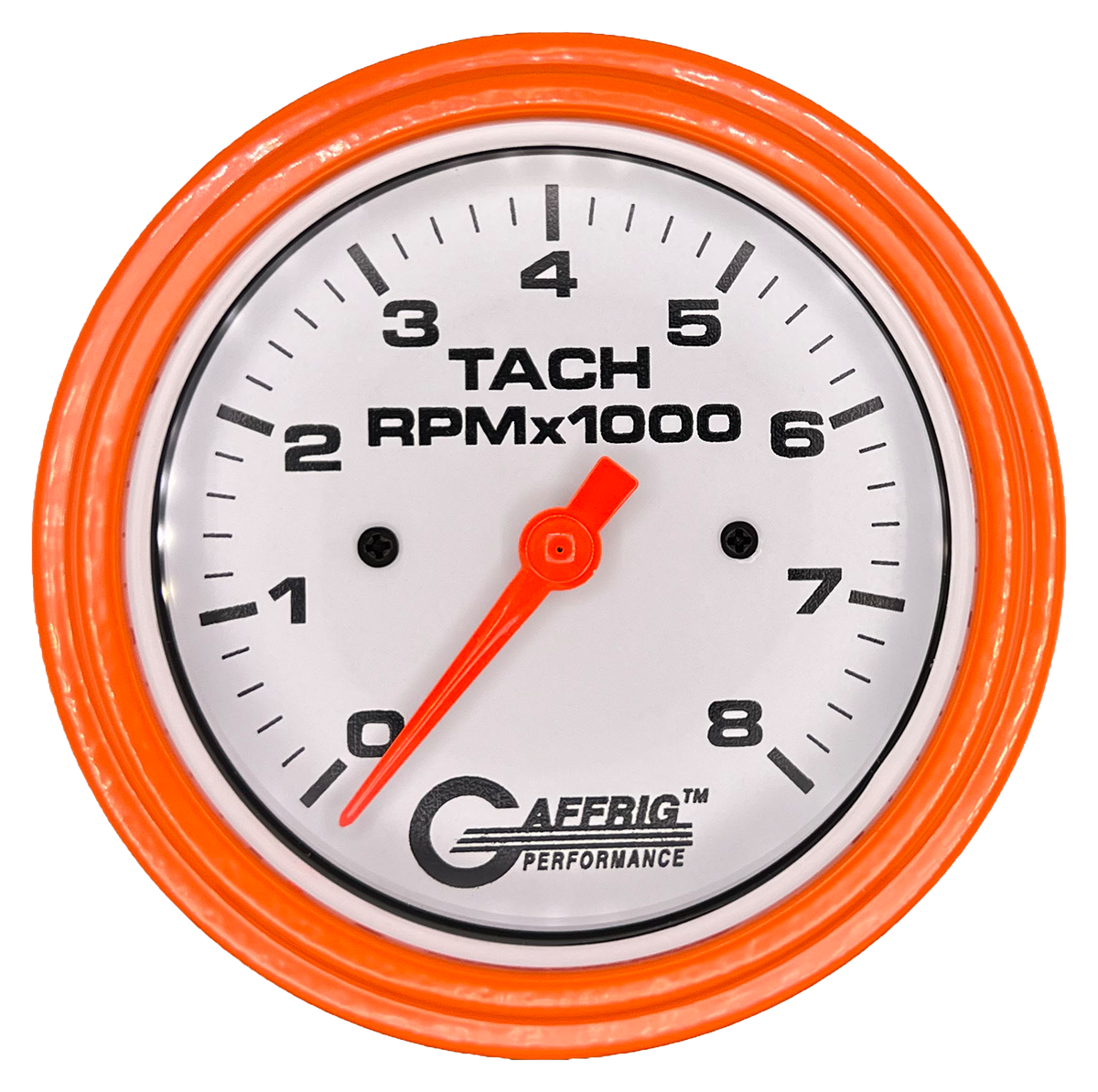 GAFFRIG 3 3/8 INCH TACHOMETER GAUGE 6000 & 8000 WHITE STEP RIM (008) / ORANGE / 8000