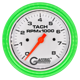 GAFFRIG 3 3/8 INCH TACHOMETER GAUGE 6000 & 8000 WHITE STEP RIM (008) / LIME GREEN / 8000