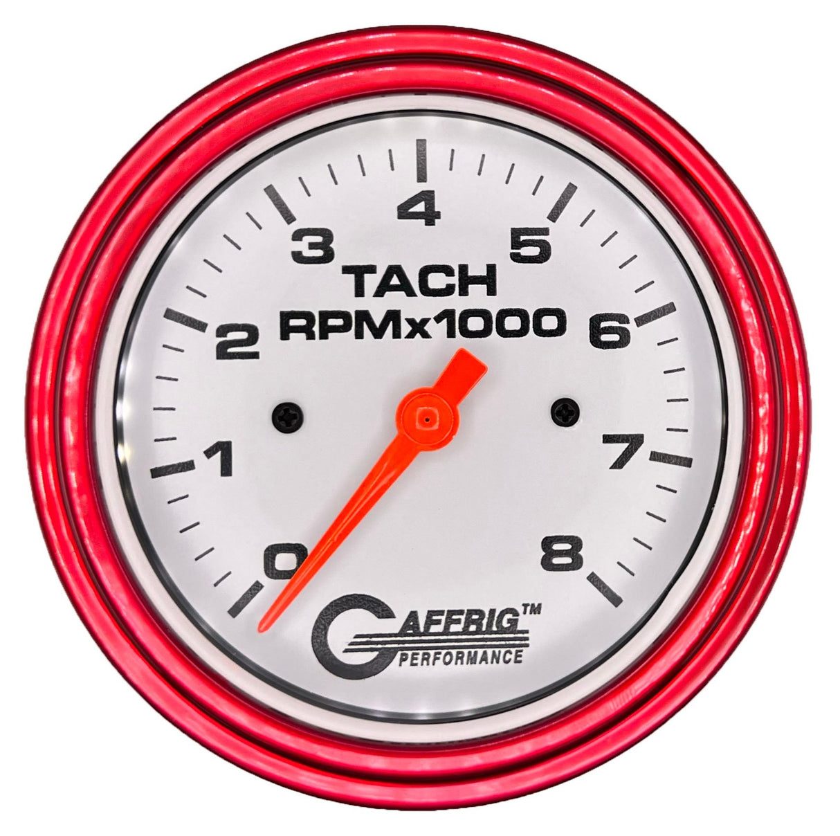 GAFFRIG 3 3/8 INCH TACHOMETER GAUGE 6000 & 8000 WHITE STEP RIM (008) / RED / 8000