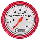 GAFFRIG 3 3/8 INCH TACHOMETER GAUGE 6000 & 8000 WHITE STEP RIM (008) / RED / 8000