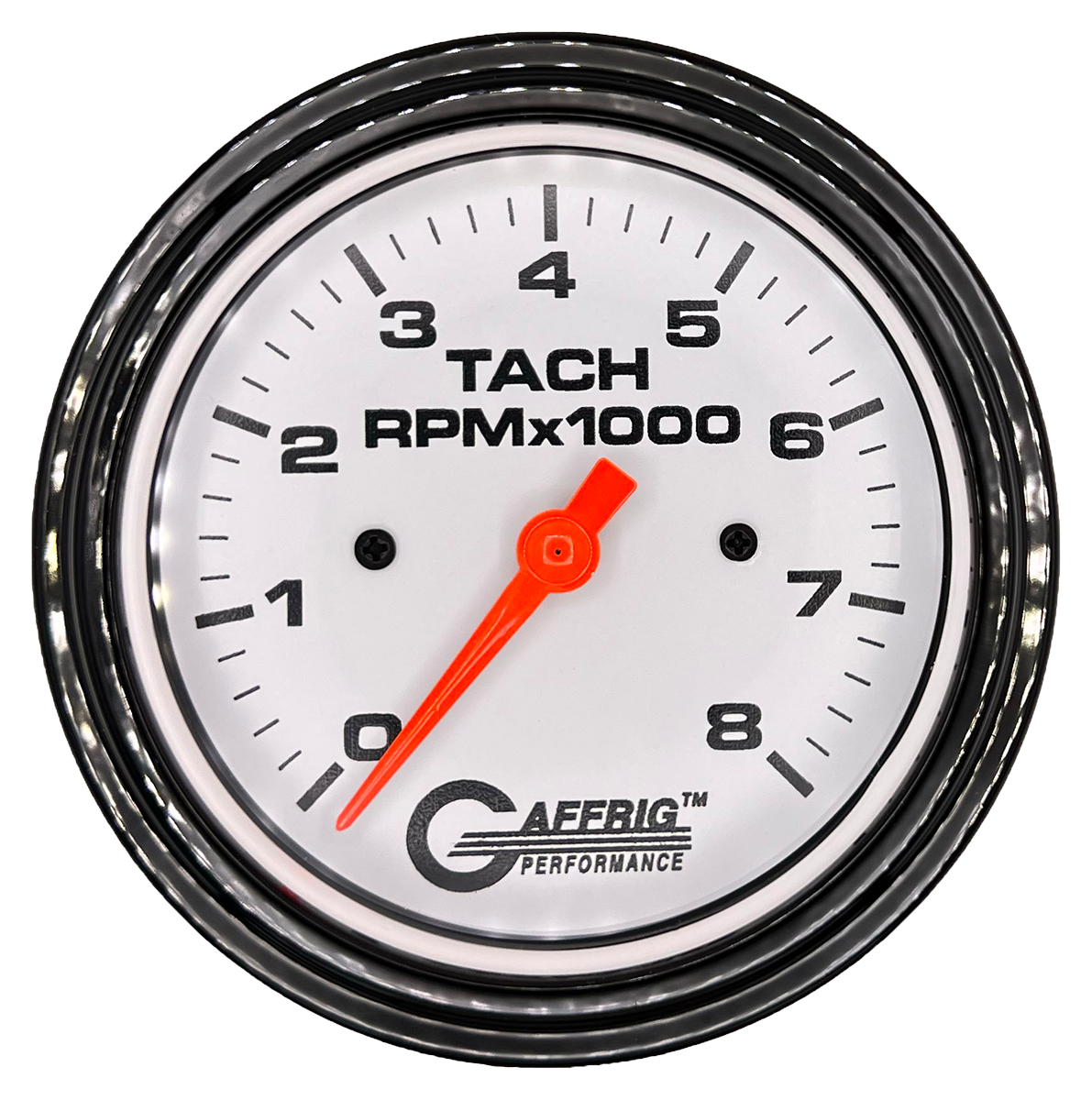 GAFFRIG 3 3/8 INCH TACHOMETER GAUGE 6000 & 8000 WHITE STEP RIM (008) / BLACK / 8000