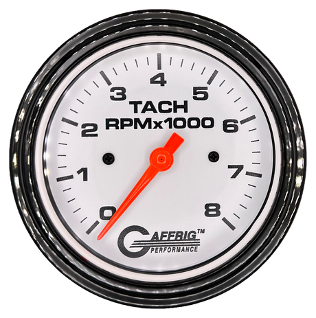 GAFFRIG 3 3/8 INCH TACHOMETER GAUGE 6000 & 8000 WHITE STEP RIM (008) / BLACK / 8000