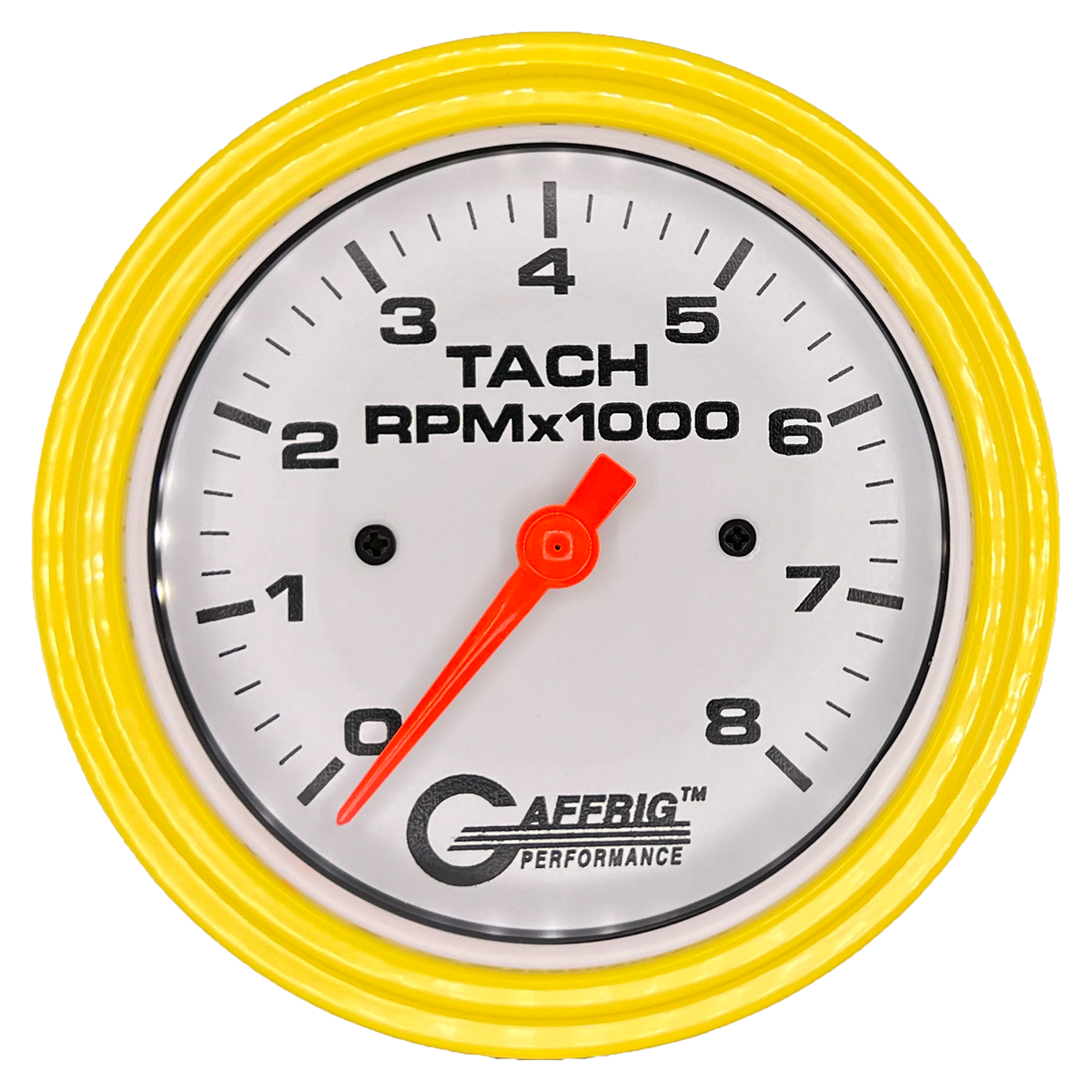 GAFFRIG 3 3/8 INCH TACHOMETER GAUGE 6000 & 8000 WHITE STEP RIM (008) / YELLOW / 8000