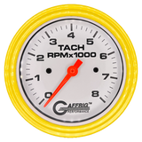 GAFFRIG 3 3/8 INCH TACHOMETER GAUGE 6000 & 8000 WHITE STEP RIM (008) / YELLOW / 8000