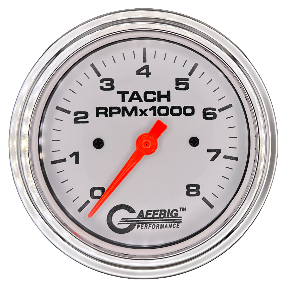 GAFFRIG 3 3/8 INCH TACHOMETER GAUGE 6000 & 8000 WHITE STEP RIM (008) / CHROME/POLISHED / 8000