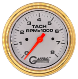 GAFFRIG 3 3/8 INCH TACHOMETER GAUGE 6000 & 8000 WHITE STEP RIM (008) / GOLD / 8000