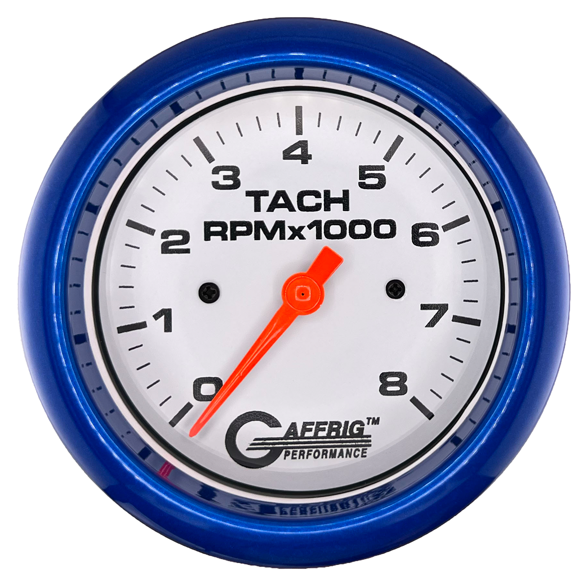 GAFFRIG 3 3/8 INCH TACHOMETER GAUGE 6000 & 8000 WHITE FAT RIM (338) / BLUE / 8000