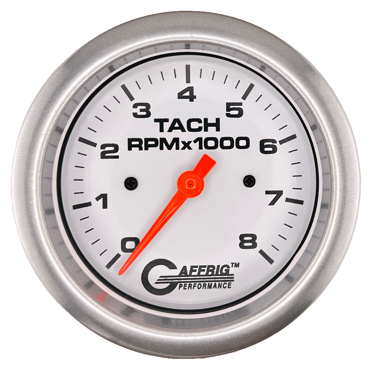 GAFFRIG 3 3/8 INCH TACHOMETER GAUGE 6000 & 8000 WHITE FAT RIM (338) / PLATINUM / 8000