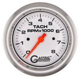 GAFFRIG 3 3/8 INCH TACHOMETER GAUGE 6000 & 8000 WHITE FAT RIM (338) / PLATINUM / 8000