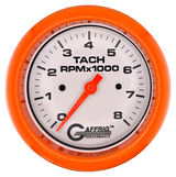 GAFFRIG 3 3/8 INCH TACHOMETER GAUGE 6000 & 8000 WHITE FAT RIM (338) / ORANGE / 8000