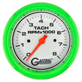 GAFFRIG 3 3/8 INCH TACHOMETER GAUGE 6000 & 8000 WHITE FAT RIM (338) / LIME GREEN / 8000