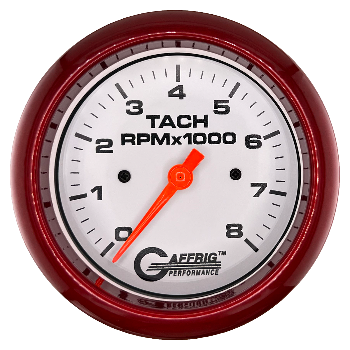 GAFFRIG 3 3/8 INCH TACHOMETER GAUGE 6000 & 8000 WHITE FAT RIM (338) / RED / 8000