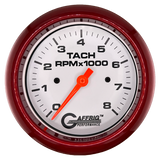 GAFFRIG 3 3/8 INCH TACHOMETER GAUGE 6000 & 8000 WHITE FAT RIM (338) / RED / 8000